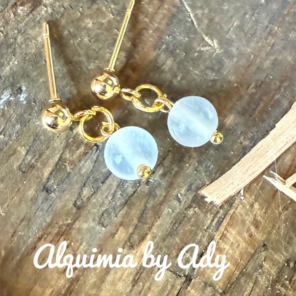 Alquimia Gold and selenite Earrings - Picture 1 of 1